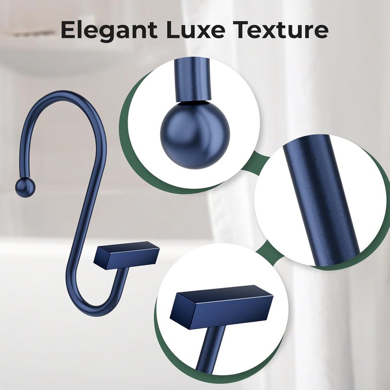 Bathway Navy Blue Shower Curtain Hooks, Shower Curtain Rings Rust Proof, 12PCS Shower Hooks for Shower Curtain, T-Bar Design Convenient Elegant Shower Curtain Hangers for Bathroom Kitchen Wardrobe - Image 3